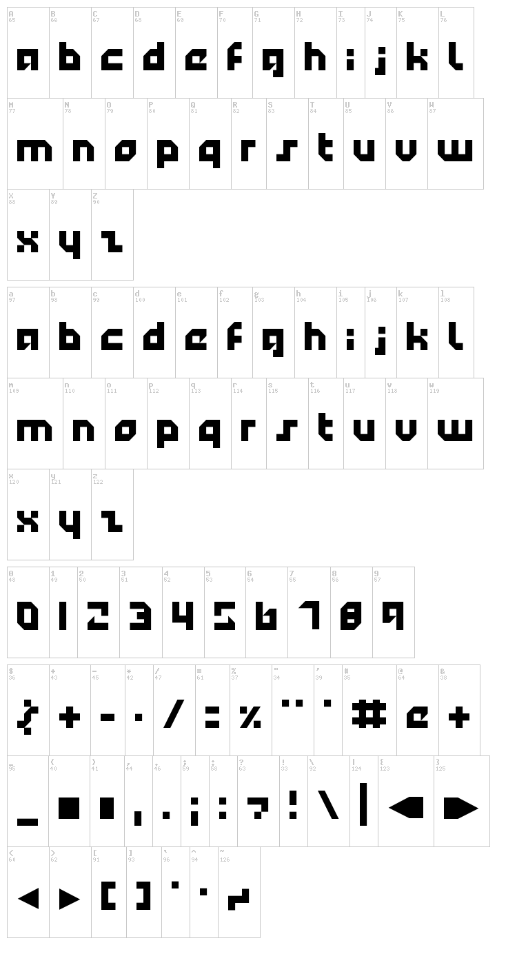 Technotot font map