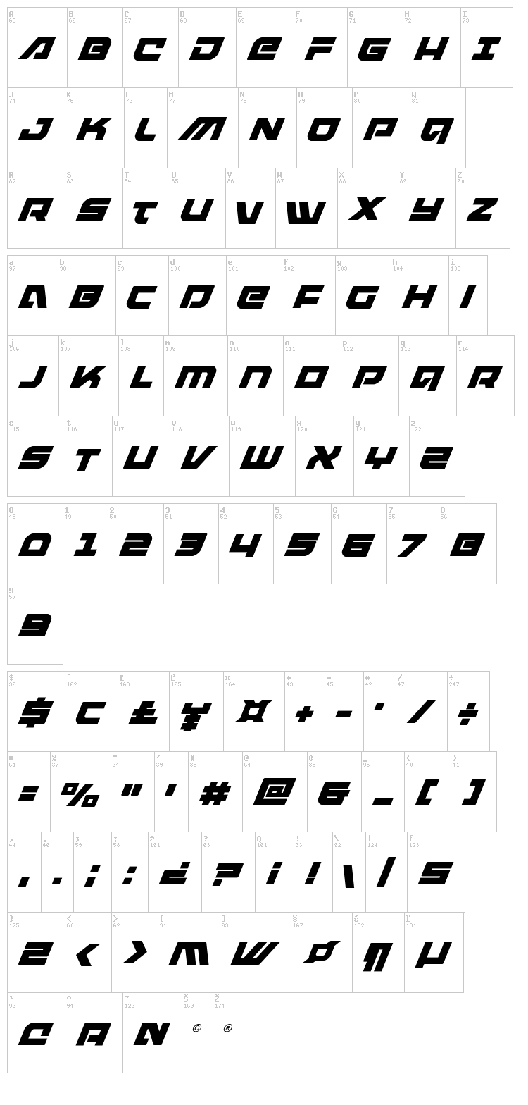 Armed Lightning font map