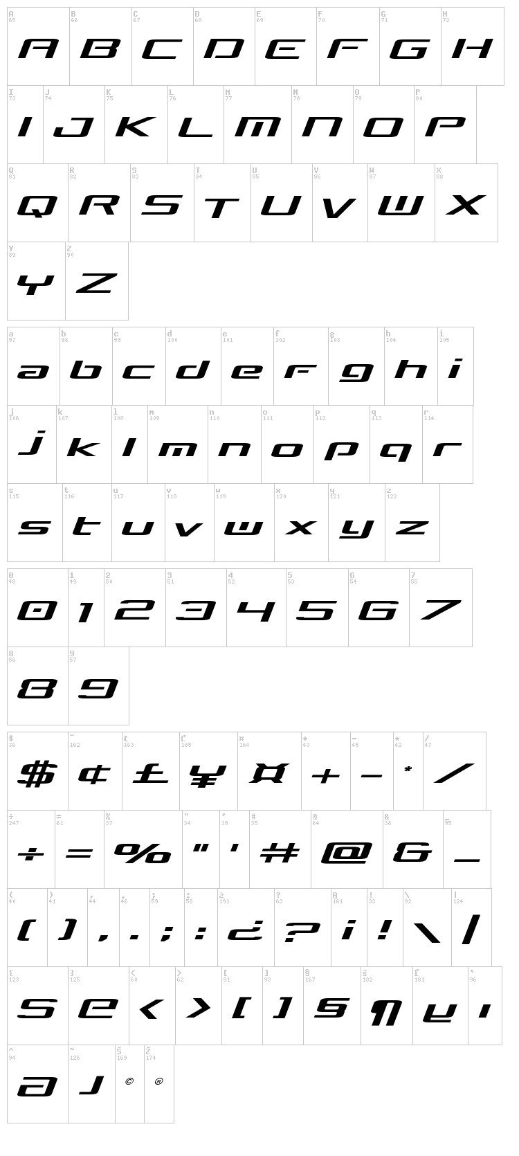 Concielian Break font map