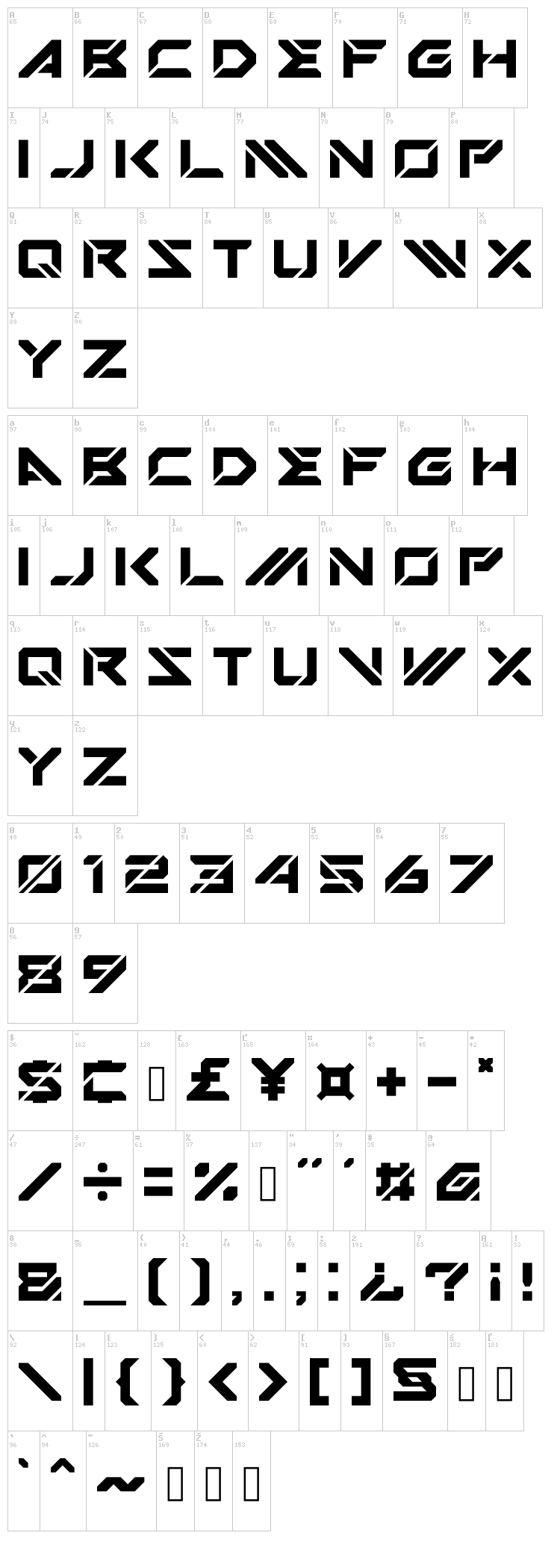 Mechsuit font map