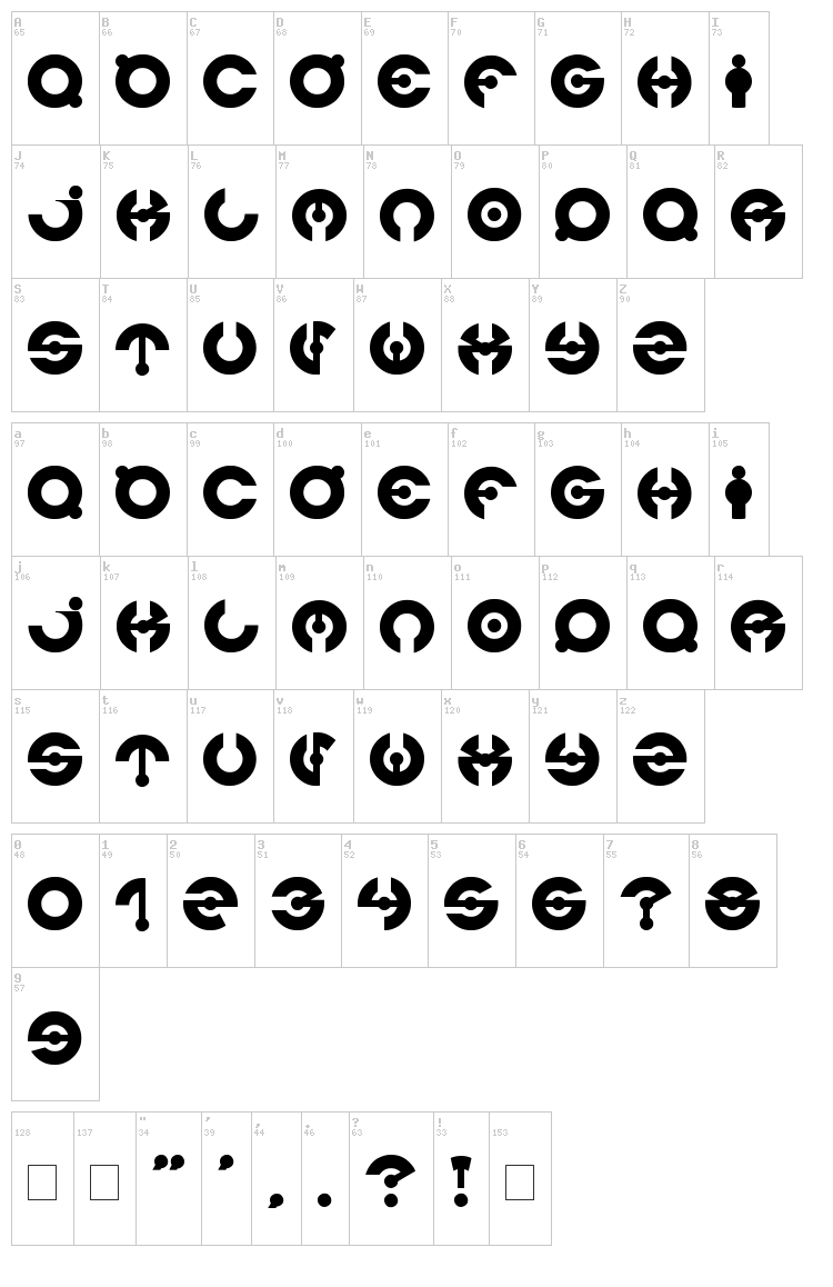 James Glover font map