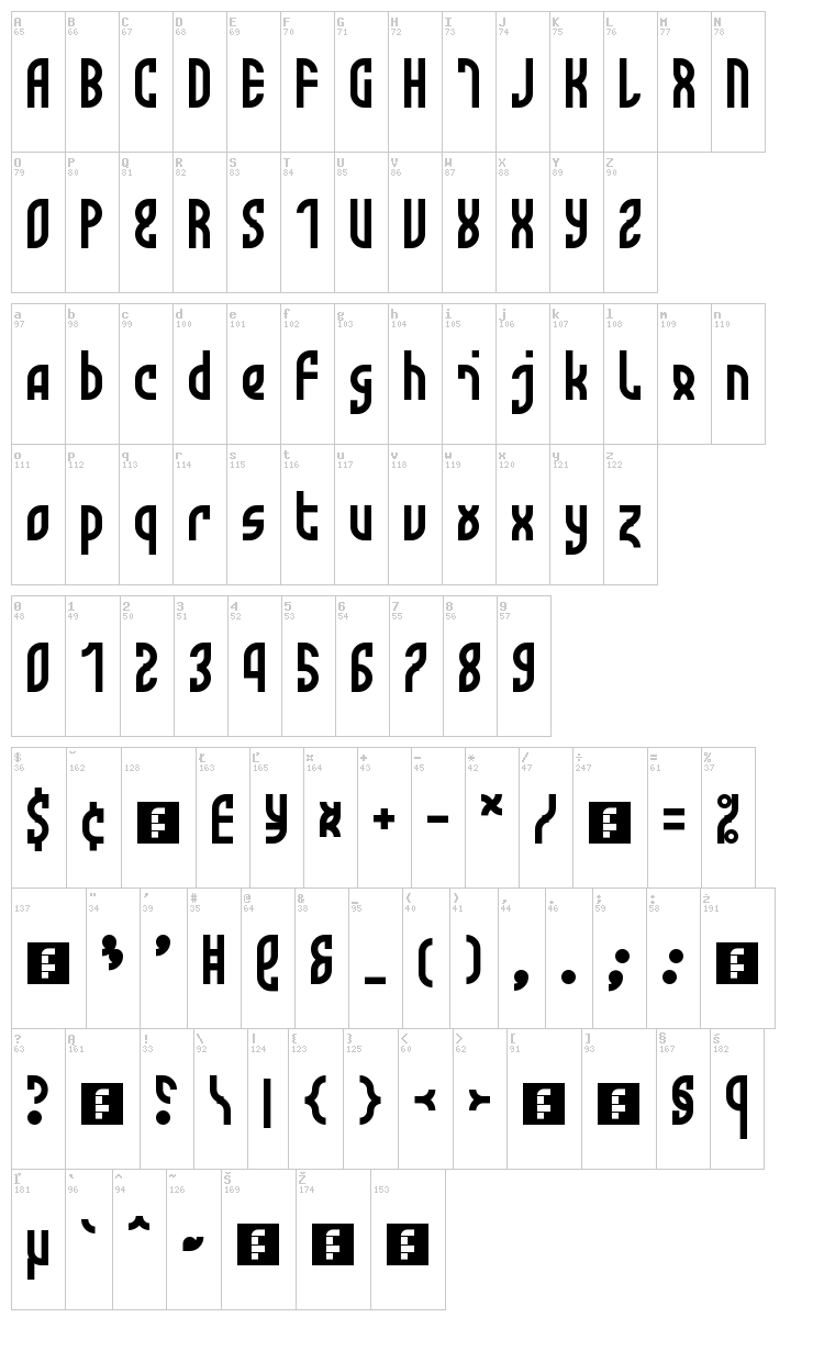 Monotwist font map