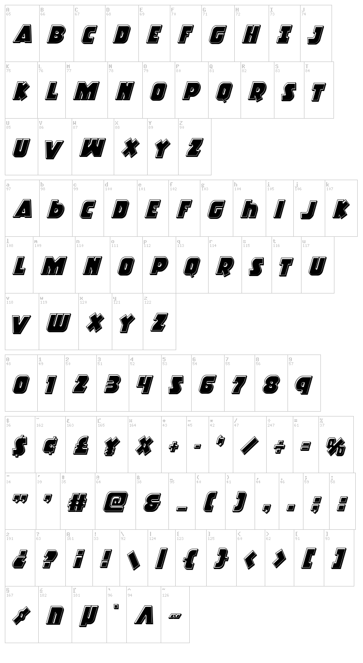 Racket Squad font map