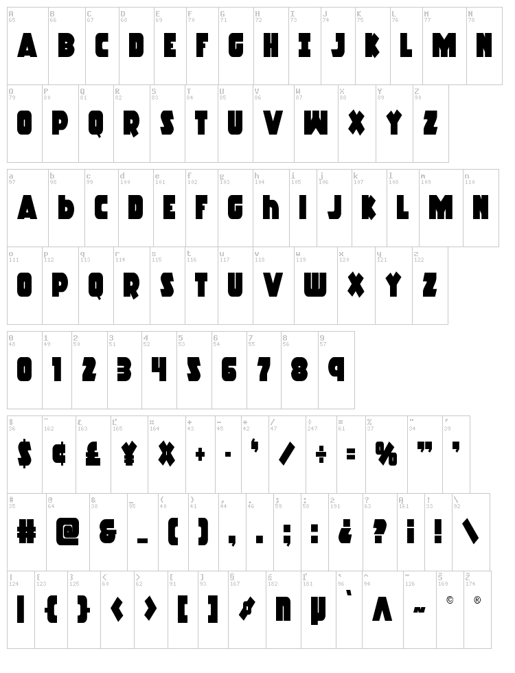 Racket Squad font map