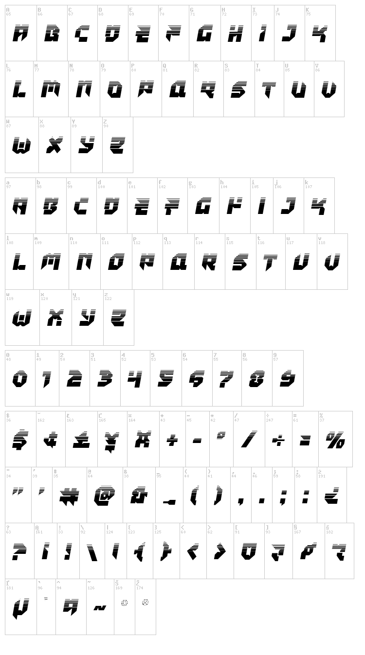 Tokyo Drifter font map