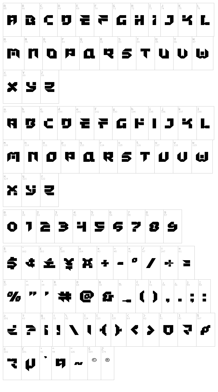 Tokyo Drifter font map