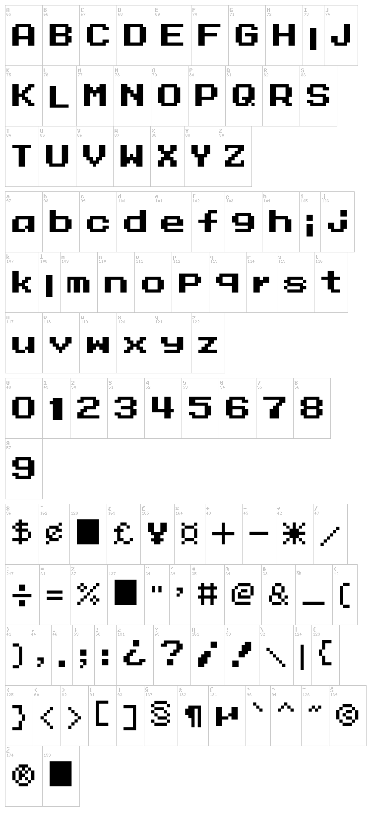 MMRock9 font map