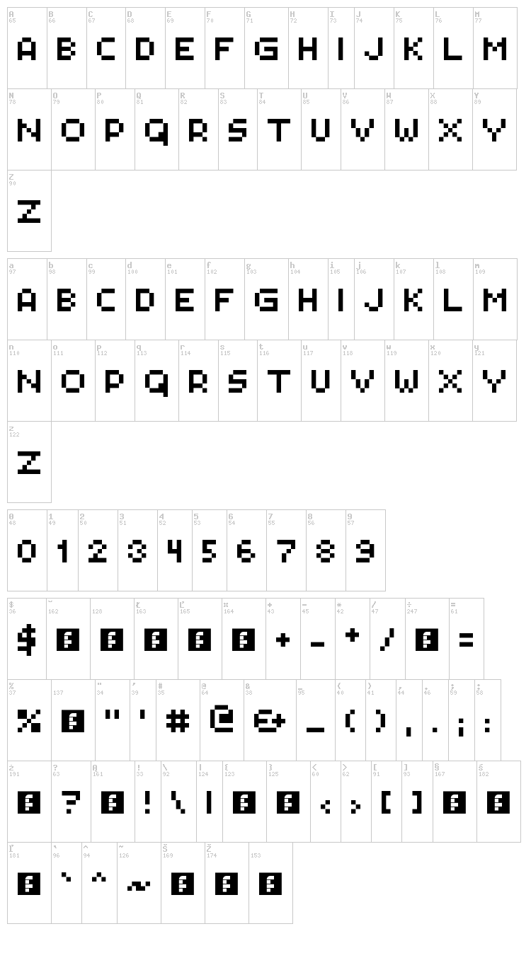 PXLPLZ font map