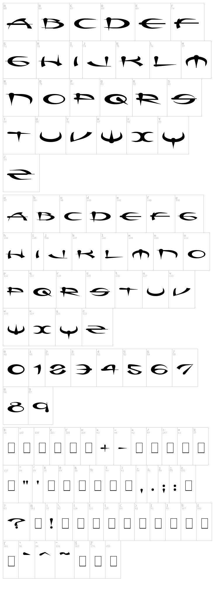 Myque font map