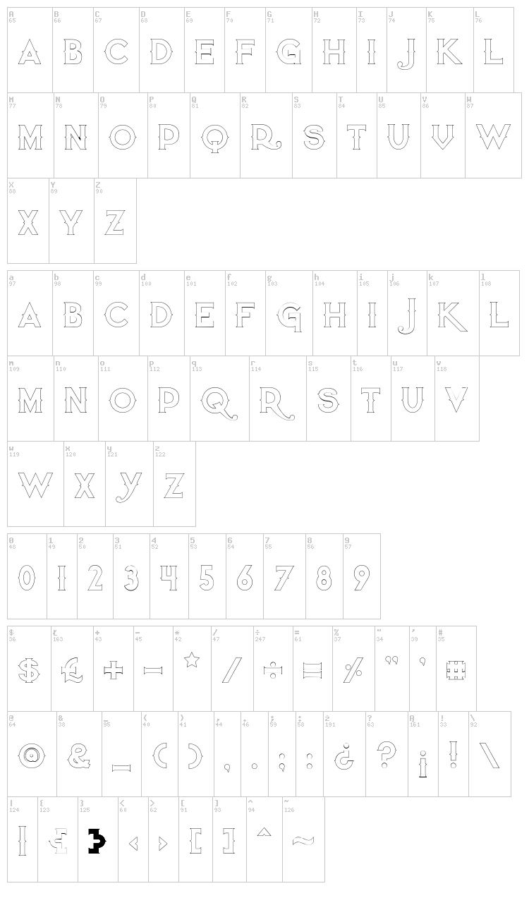 Quiet the Thief font map