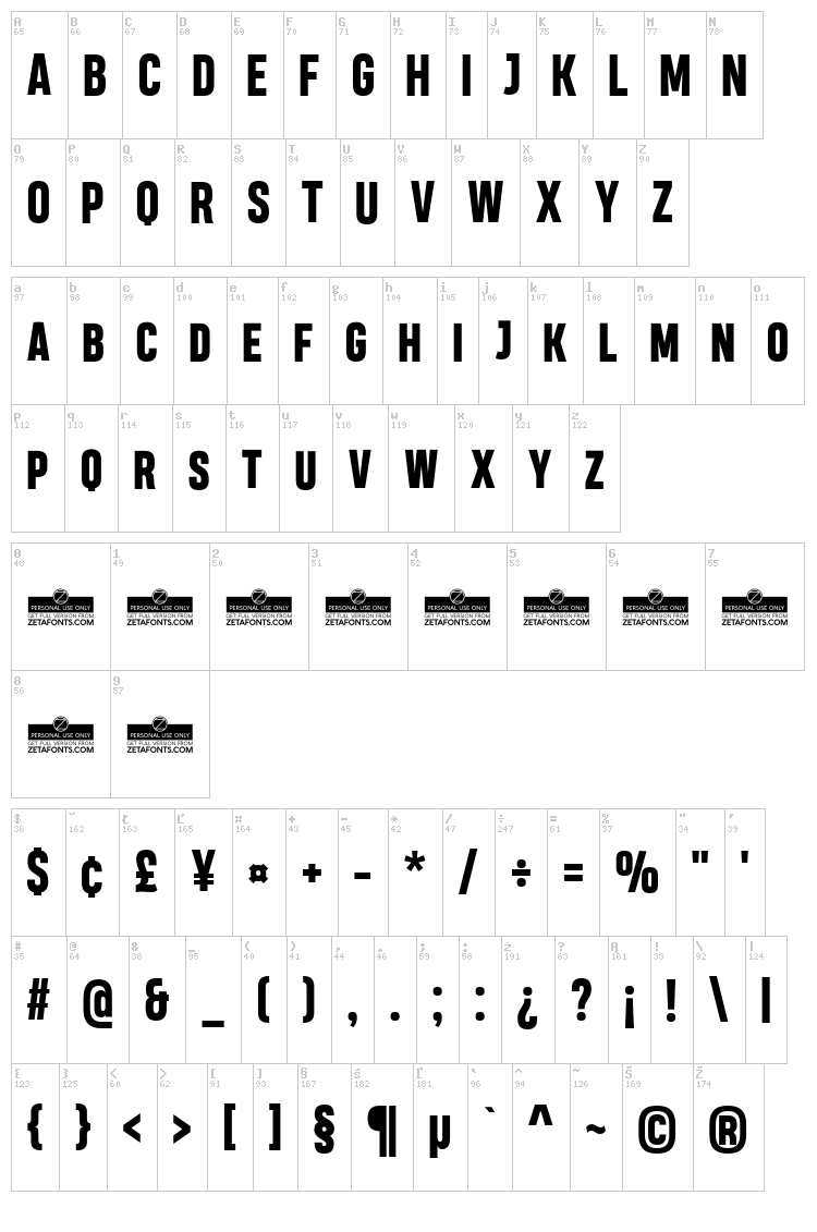 Heading font map