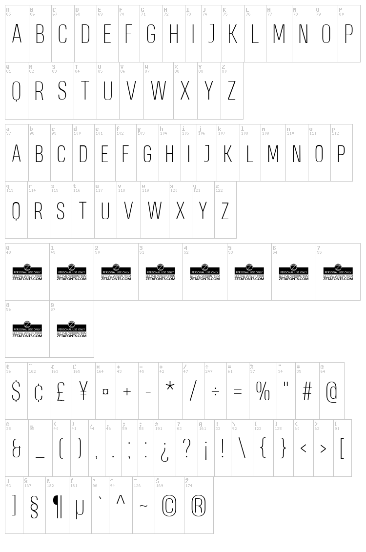 Heading font map