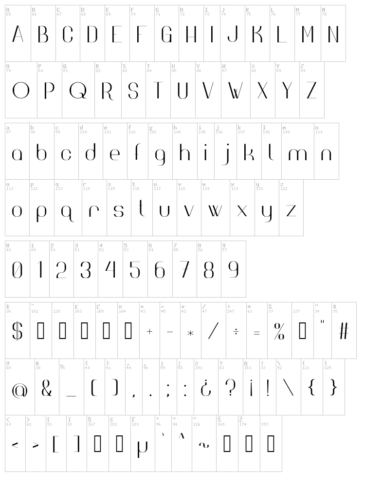 High Society font map