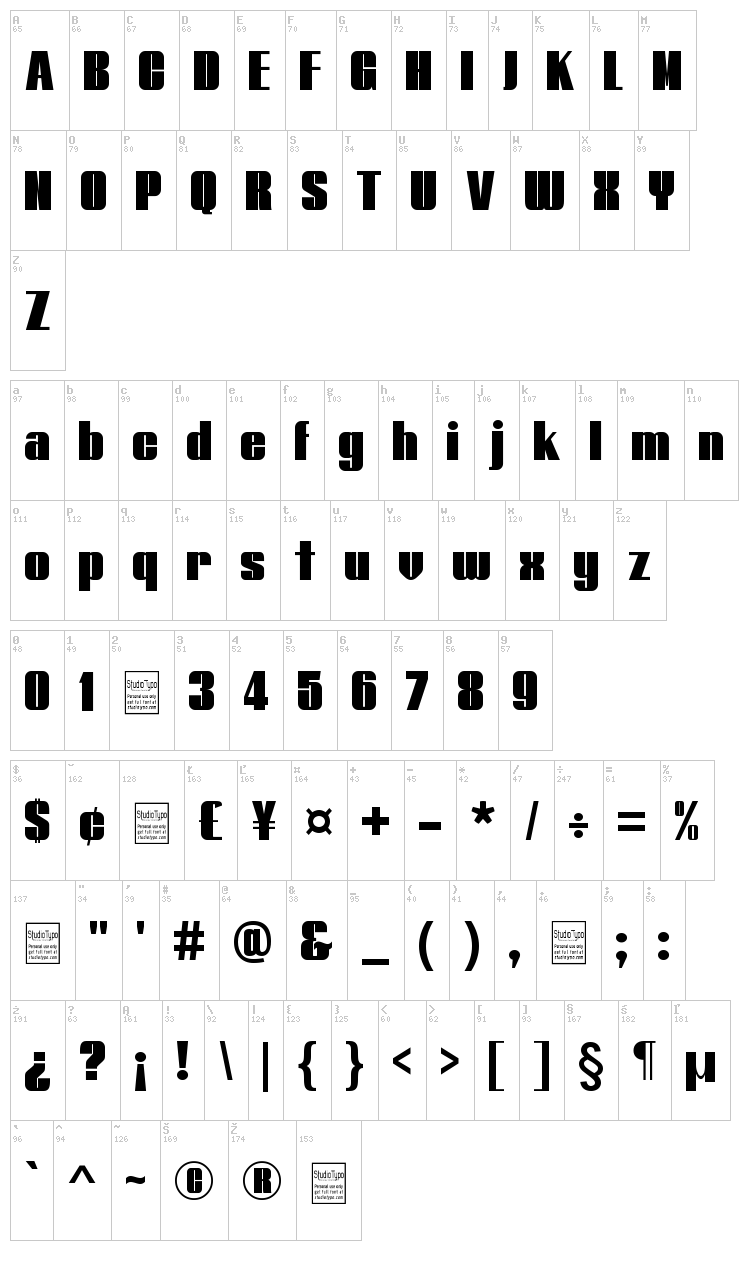 Typoline font map