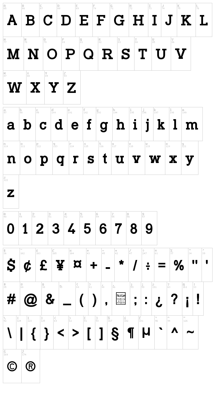 Typo Slab font map