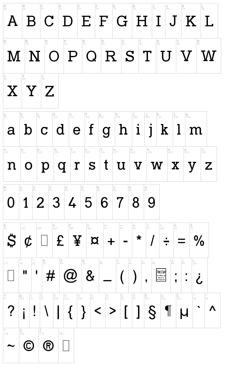 Typo Slab font map