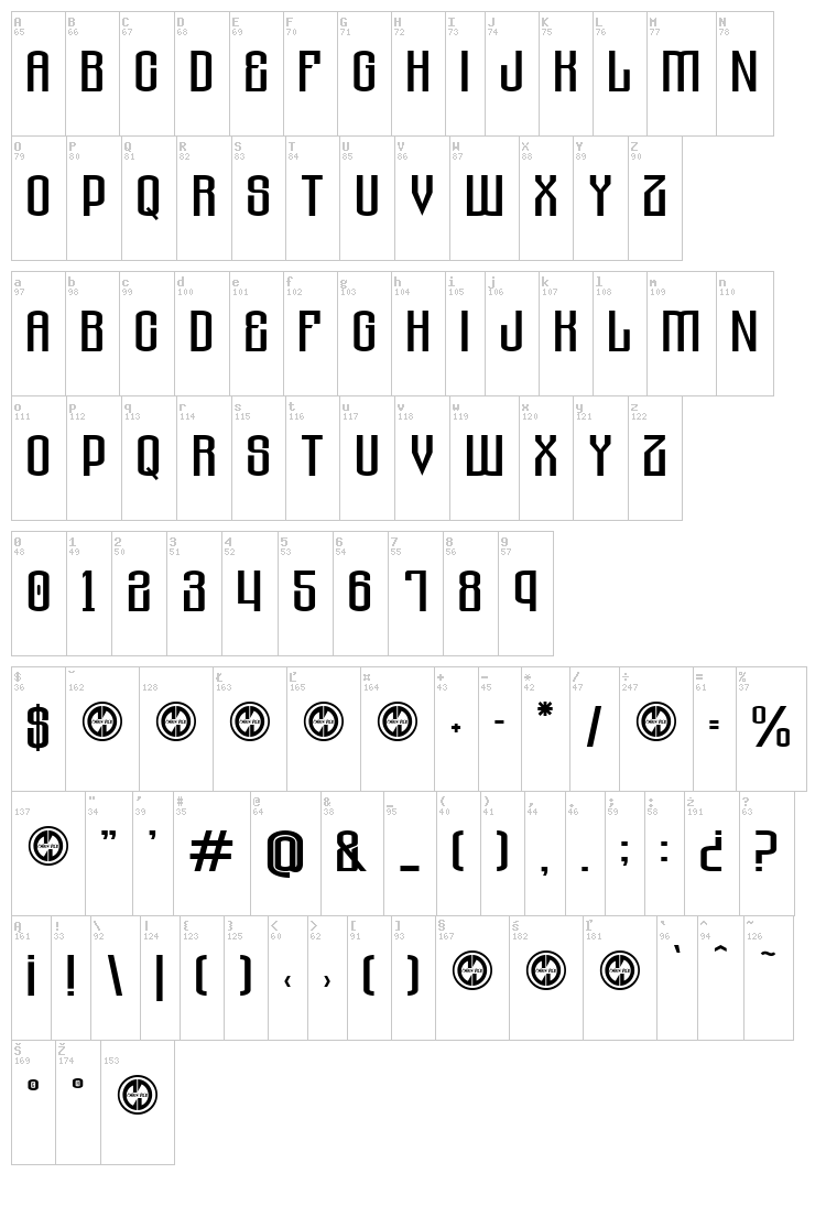 Solace for Sadist font map