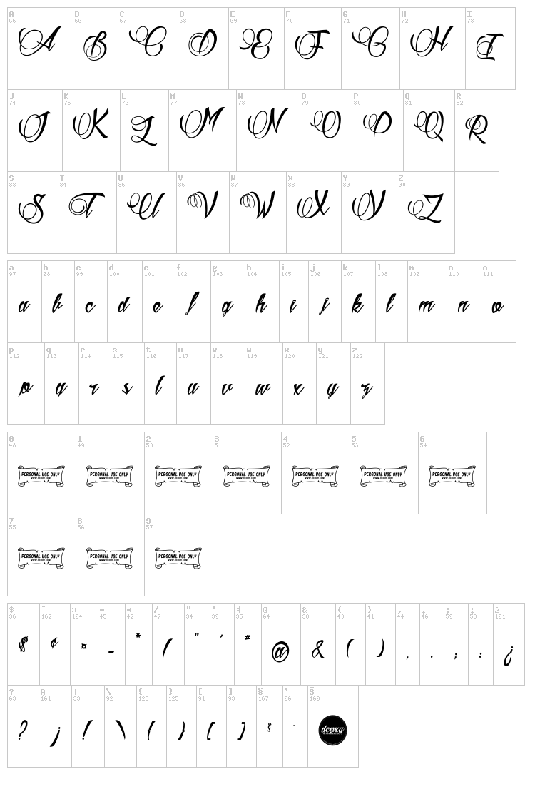 Aldebaran font map