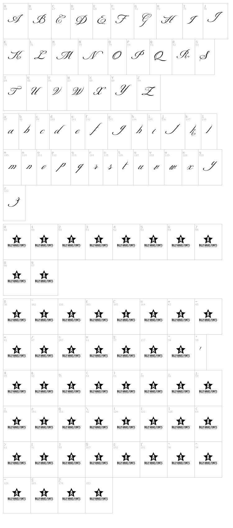 Heaven Gate font map