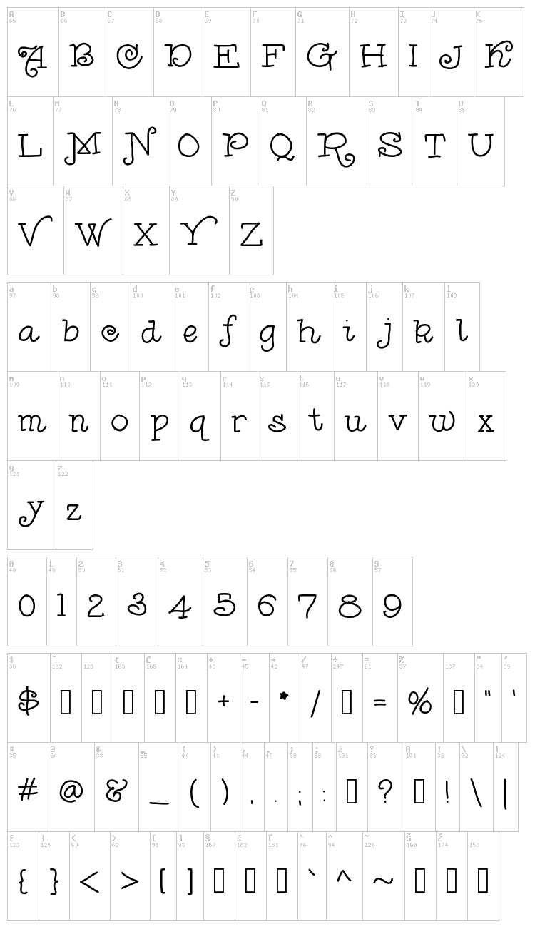 Ani Shoulder font map