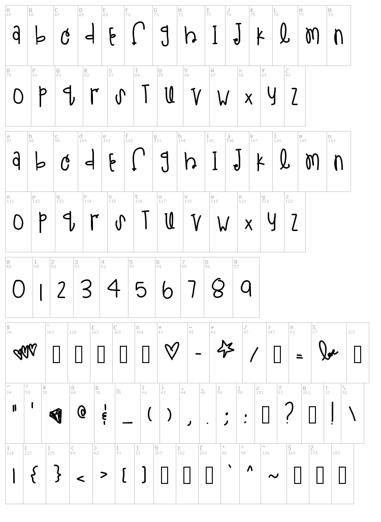 Little Teal Sue font map