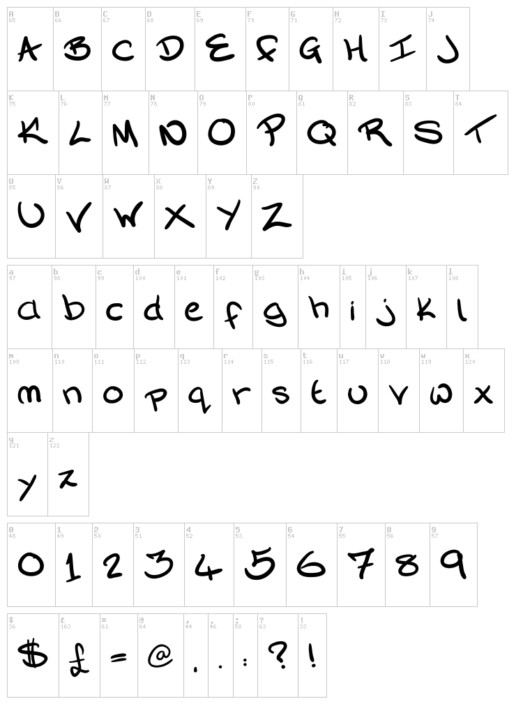 Silky Written font map