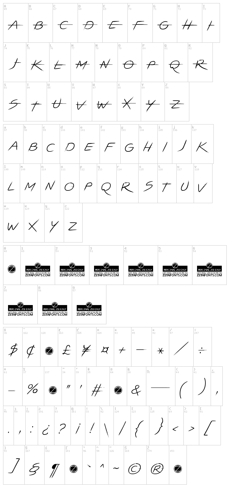 Lightstrike font map