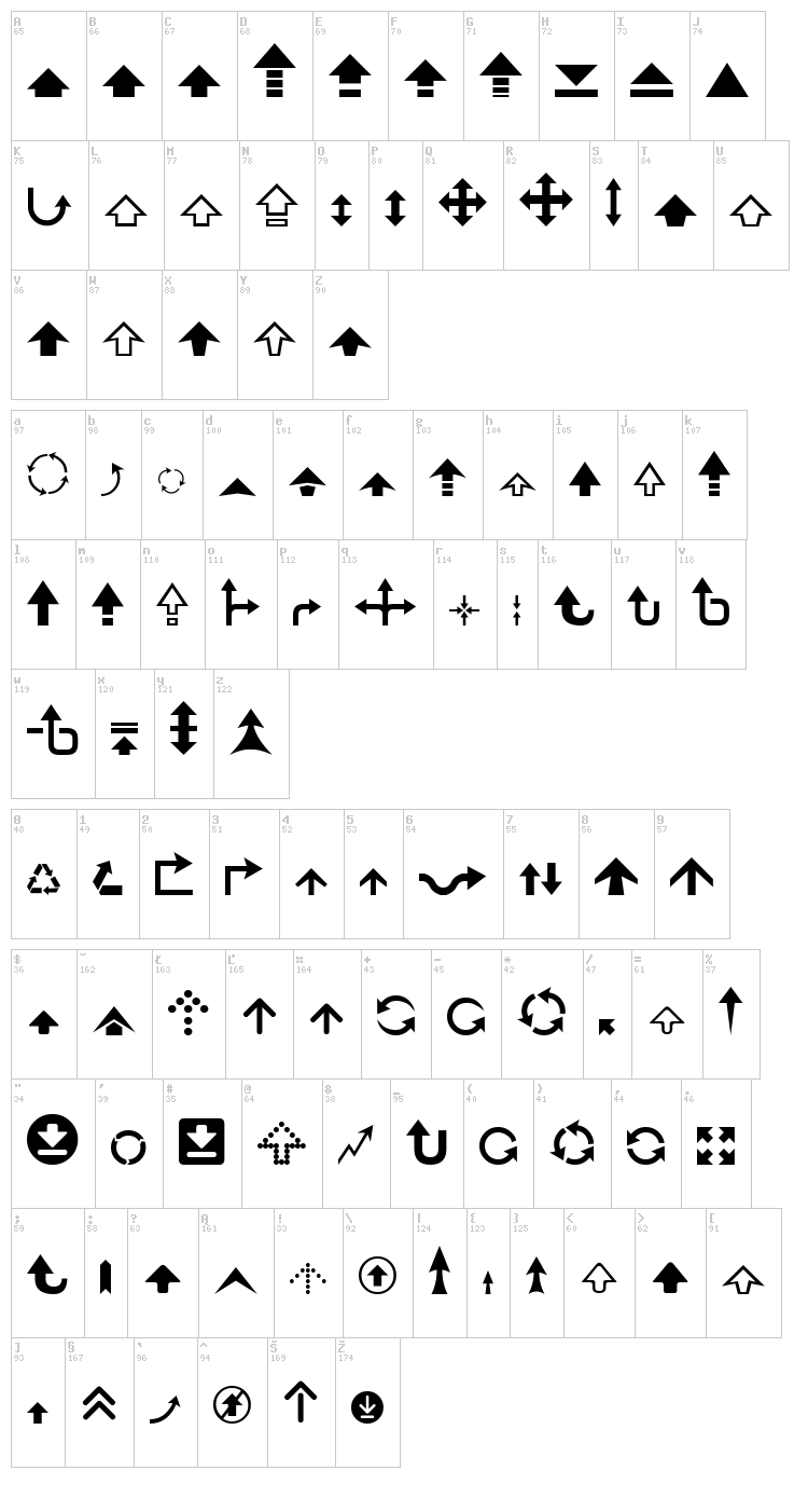 Arrow 7 font map