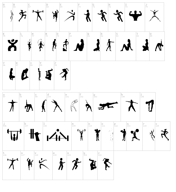 Fitness Silhouettes font map