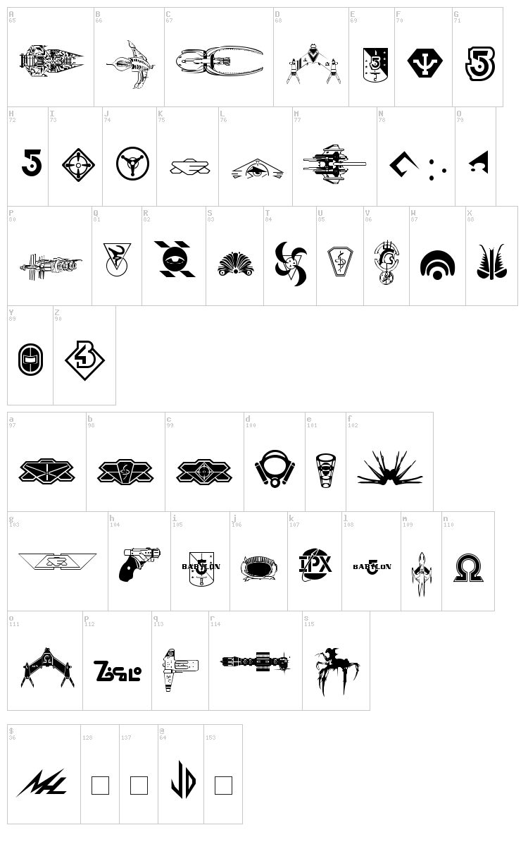 B5 Symbols font map